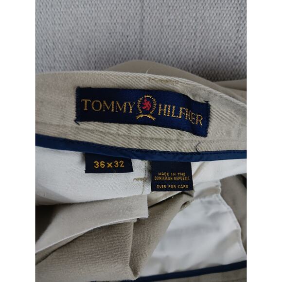Tommy Hilfiger Vintage Chino Pants 34X31 Khaki Tan Pleated Logo Preppy - Picture 7 of 12